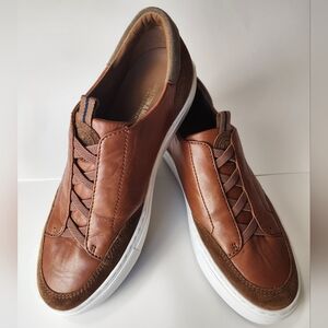 J & M Collection Anson Stretch Lace-to-Toe Cognac English Suede/Sheepskin Sz 9